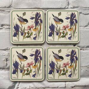 Set of 4 Vintage 'Country Garden' Cork Coasters With Irises and Other Blooms